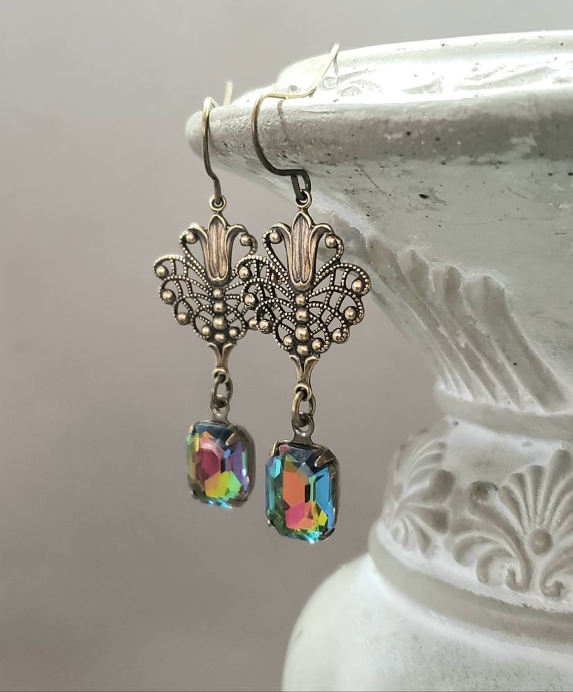 Image of Art Nouveau Drop Earrings - Edwardian Style Jewelry - Gilded Age - Victorian Era Earrings - Art N...