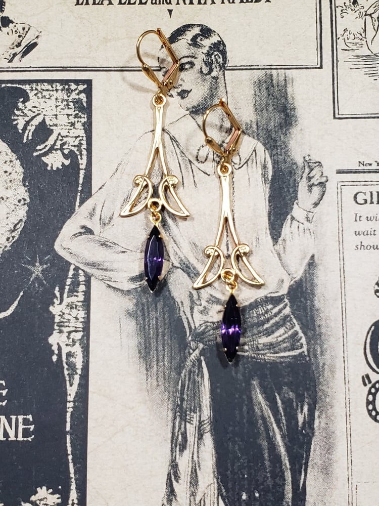 Image of Purple and Gold Art Deco - 1920s Art Deco Jewelry - Flapper Earrings - Great Gatsby Wedding - Vin...