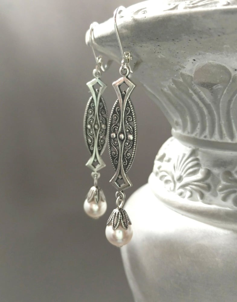 Image of 1920s Art Deco Earrings - Art Deco Jewelry - Bridal Handmade Earrings - Gatsby Wedding - Edwardia...