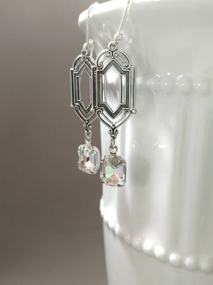Image of 1920 Art Deco Crystal Earrings - Art Deco Bridal Jewelry - Great Gatsby Wedding - 1920s Bride - E...