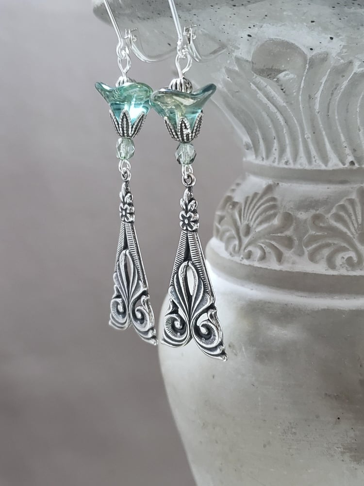 Image of Art Nouveau Flower Earrings - Edwardian Style Jewelry - 1920s Art Deco Jewelry - Assemblage Earri...