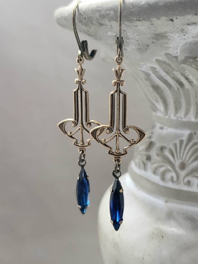 Image of Capri Blue Art Deco Earrings - 1920s Art Deco Jewelry - 1920s Earrings - Edwardian Style Jewelry ...