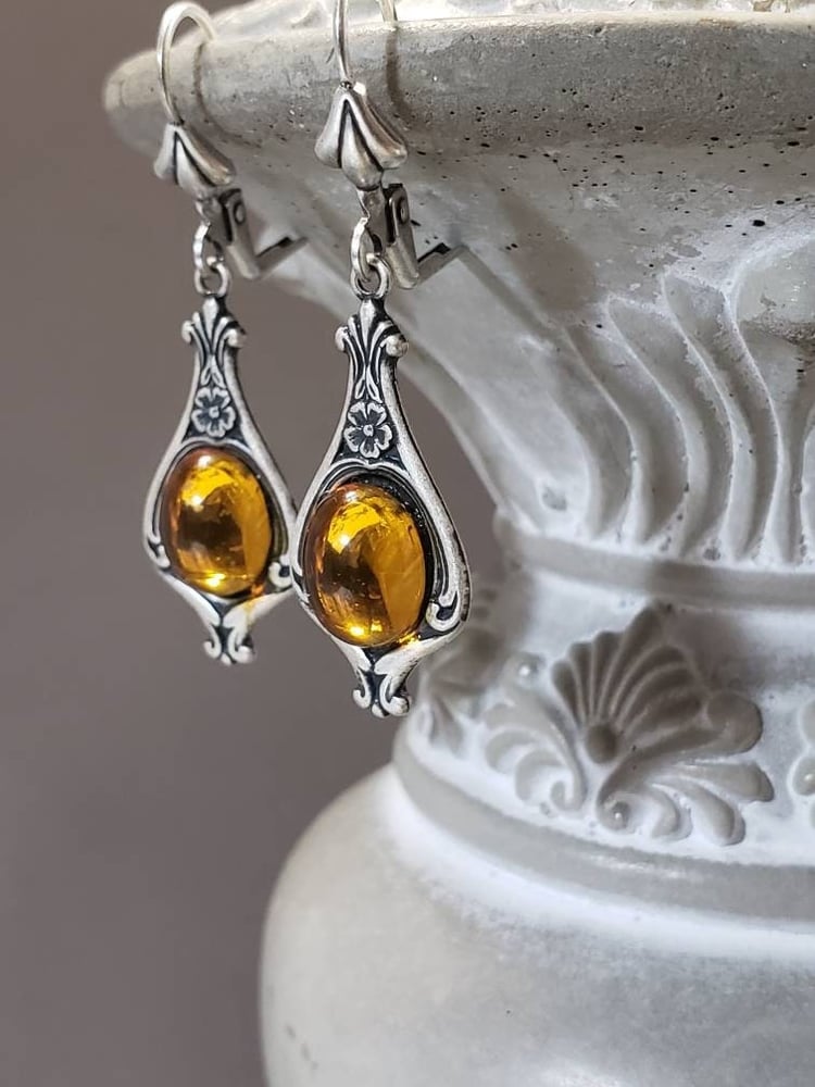 Image of Golden Topaz Edwardian Earrings - Edwardian Style Jewelry - Gilded Age  Earrings - Regency Jewelr...