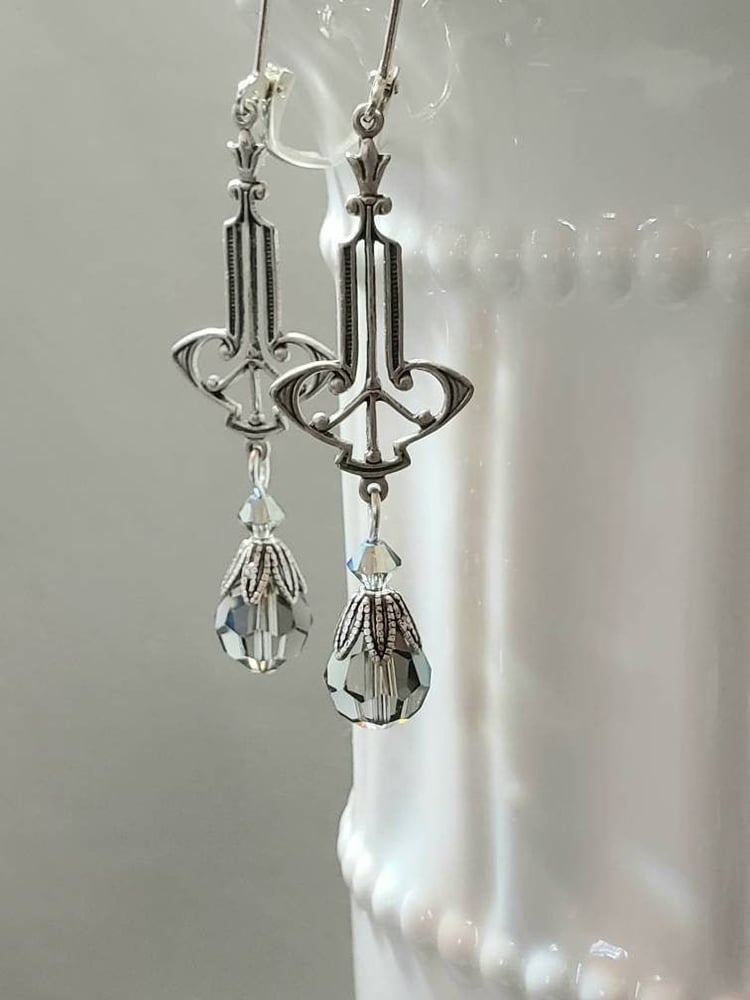 Image of Black Diamond Crystal Art Deco Earrings - Art Deco Jewelry - Edwardian Earrings - Edwardian Jewel...