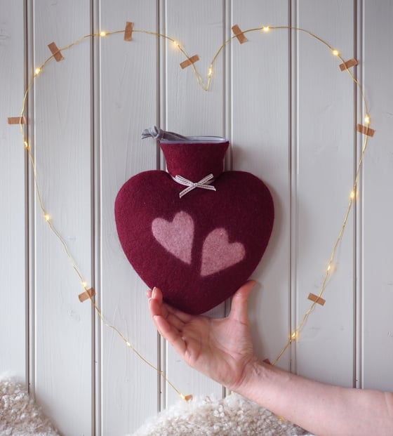 Image of Bouillotte forme Coeur Laine Mérinos : Double Coeur
