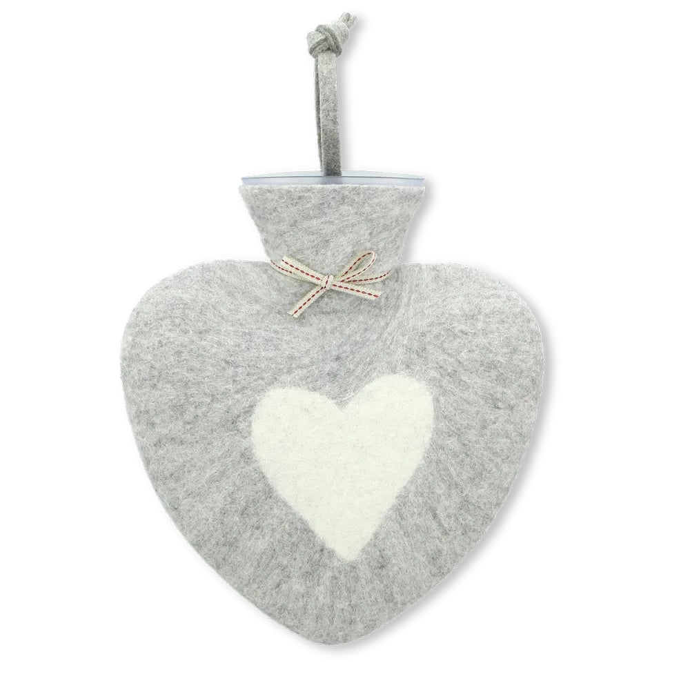 Image of Bouillotte forme Coeur Laine Mérinos : Coeur anthracite ou gris clair chiné