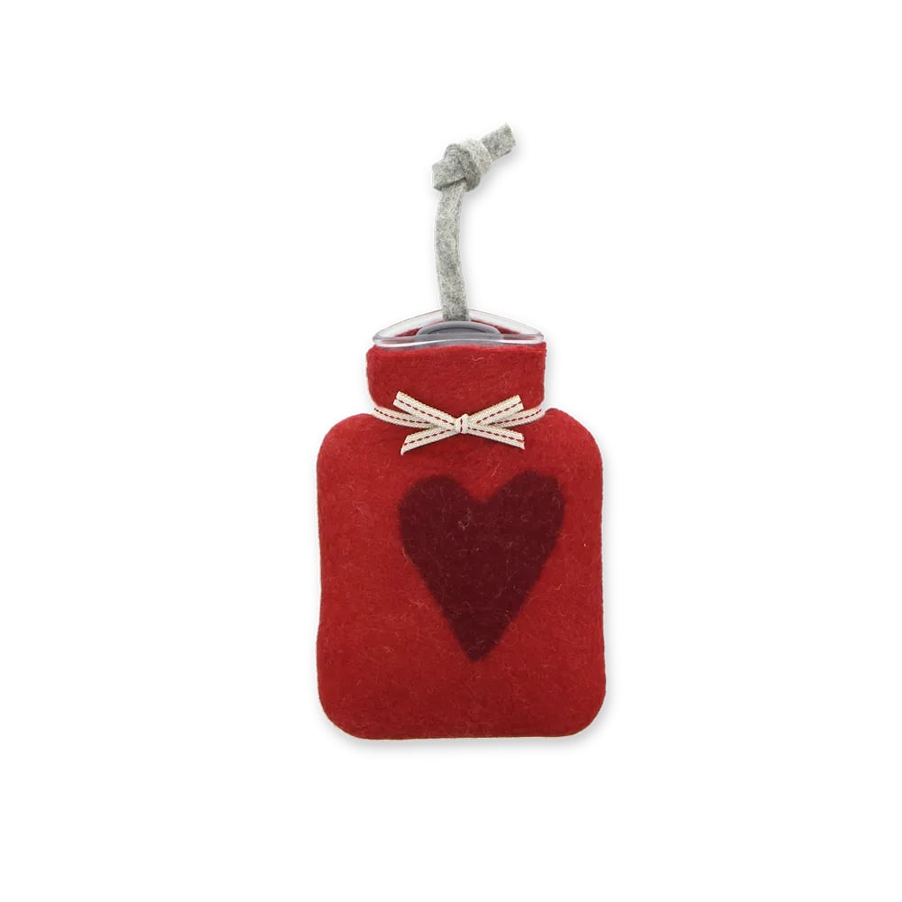 Image of Mini Bouillotte Laine Mérinos rouge:  Coeur 