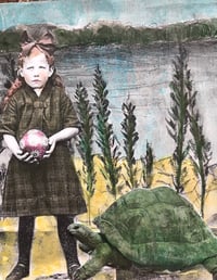 Image 1 of Turtle and girl mixed media painting 