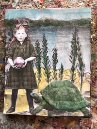 Image 2 of Turtle and girl mixed media painting 