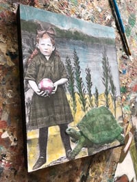 Image 4 of Turtle and girl mixed media painting 