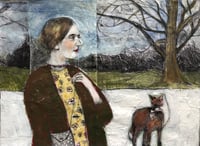 Image 1 of Woman of the woodland and fox original mixed media painting 