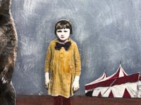 Image 2 of Circus themed mixed media painting vintage girl and bear