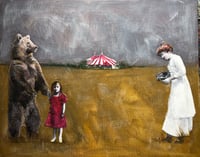 Image 1 of Circus themed mixed media painting girl, bear and photographer