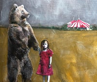 Image 3 of Circus themed mixed media painting girl, bear and photographer