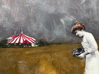 Image 4 of Circus themed mixed media painting girl, bear and photographer