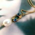 Kitty Vintage gold plate panel, brilliant blue Czech crystal and pearl pendant necklace Image 3