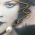 Kitty Vintage gold plate panel, brilliant blue Czech crystal and pearl pendant necklace Image 4