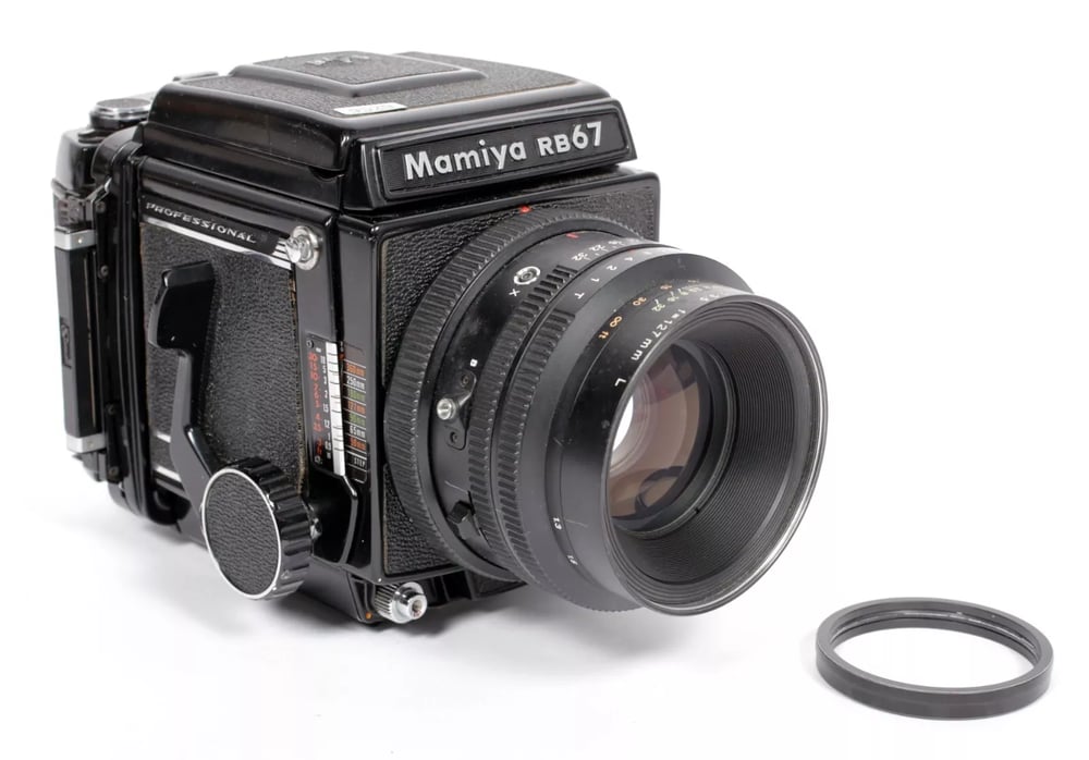 Image of Mamiya RB67 Pro 6X7 camera with WLF + 120 back + 127mm K/L lens #9529