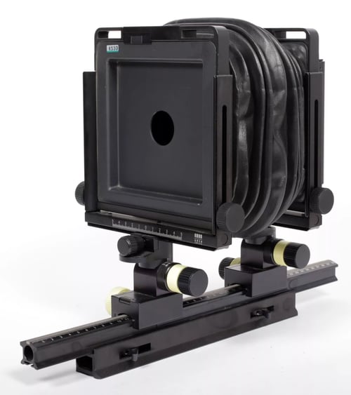 Image of Arca Swiss Discovery 4X5 camera with telescoping rail and universal bellows #4533