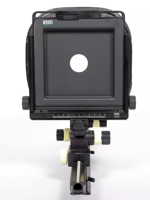 Image of Arca Swiss Discovery 4X5 camera with telescoping rail and universal bellows #4533