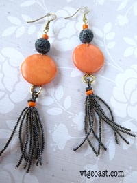 Image 4 of Orange & Black Tassel Earrings
