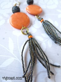 Image 5 of Orange & Black Tassel Earrings