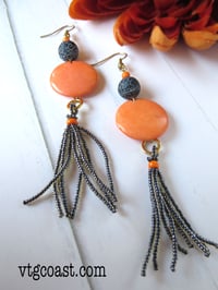 Image 1 of Orange & Black Tassel Earrings