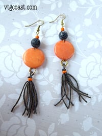 Image 2 of Orange & Black Tassel Earrings