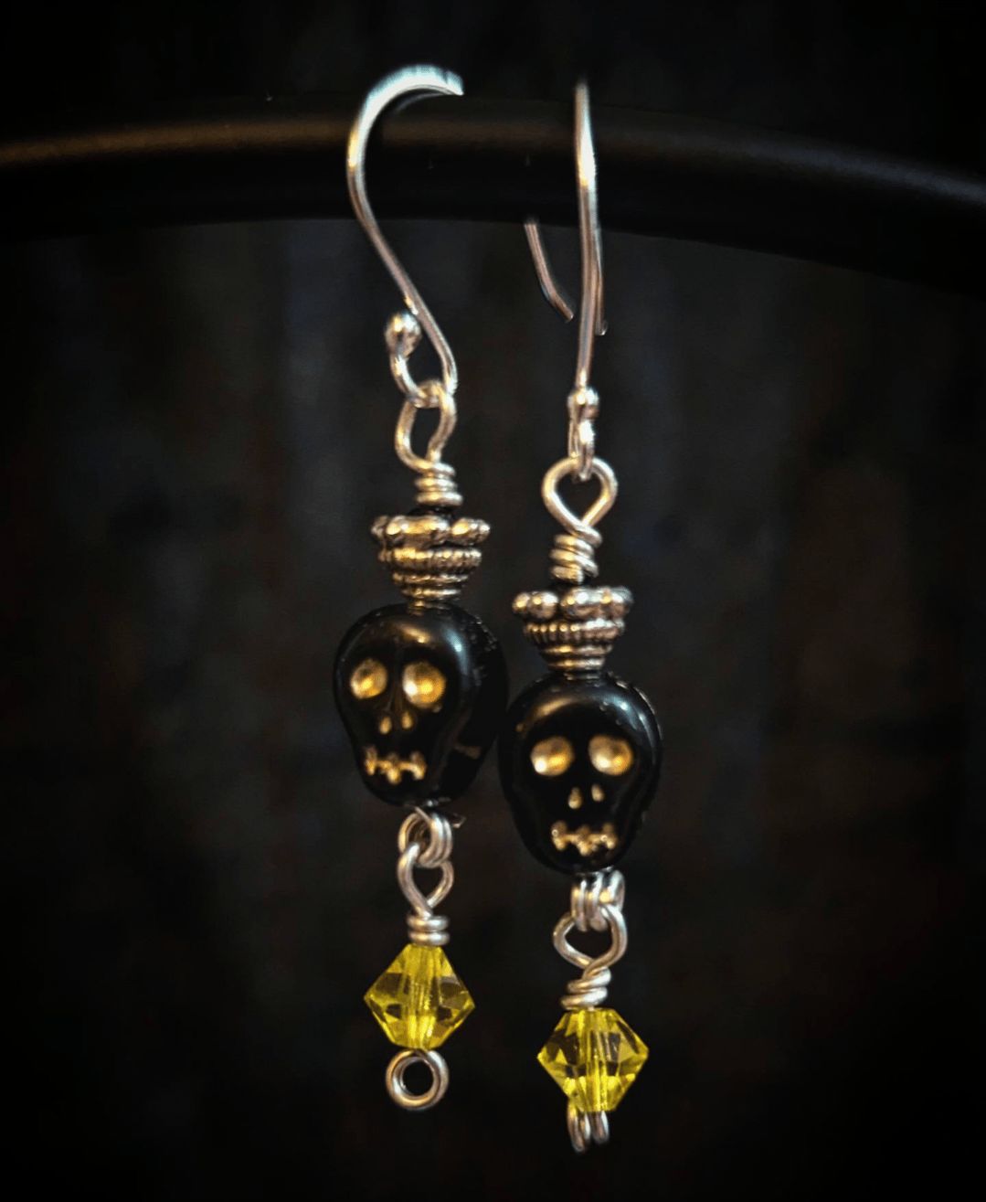 Image of Radiant Glo- Dead Kings Skull Earrings | Sterling Silver Czech Glass and and Cadmium Glass