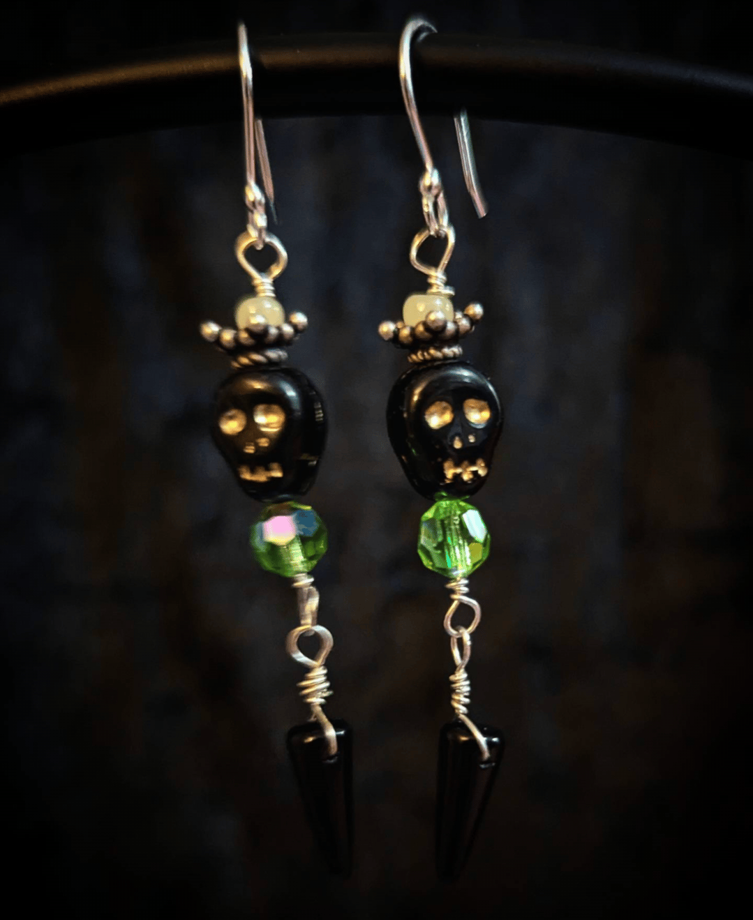 Image of Radiant Glo- Dead Kings Skull Earrings | Sterling Silver Czech Glass and and Uranium Glass