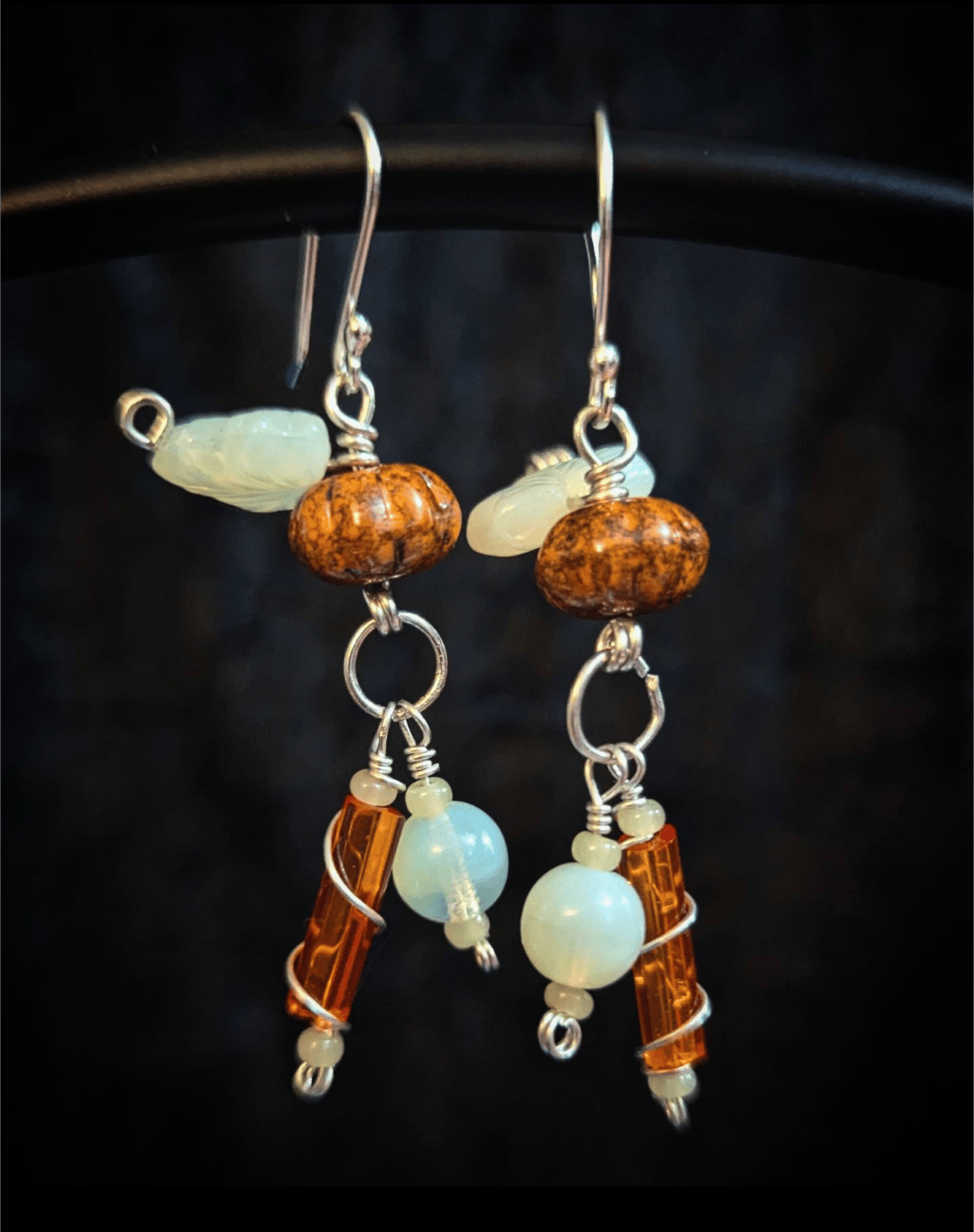 Image of Radiant Glo- Halloween Pumpkin Earrings | Sterling Silver Czech Glass and Uranium Glass