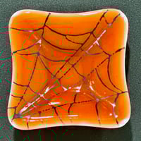 Image 2 of small, square, spiderweb dish (large corner web design)-3.5"