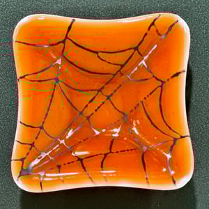 Image of small, square, spiderweb dish (large corner web design)-3.5"