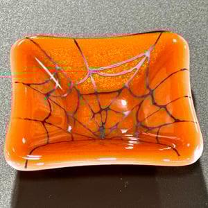 Image of small, square, spiderweb dish (center spiderweb design)-3.5"
