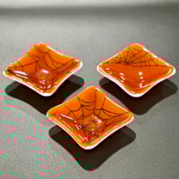 Image 1 of small, square, spiderweb dish (corner web design) 3.5"