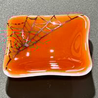 Image 3 of small, square, spiderweb dish (corner web design) 3.5"