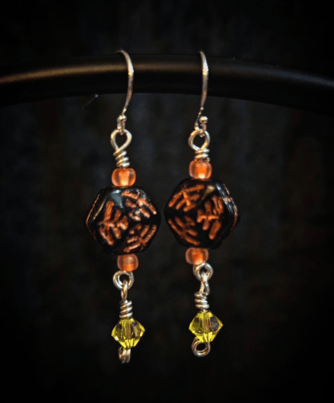 Image of Radiant Glo- Wicked Web Earrings | Sterling Silver Czech Glass and Cadmium Glass