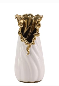 Image 1 of Modern White and Gold  Flare Edge Vase