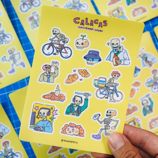 Calacas haciendo cosas - Planilla de stickers