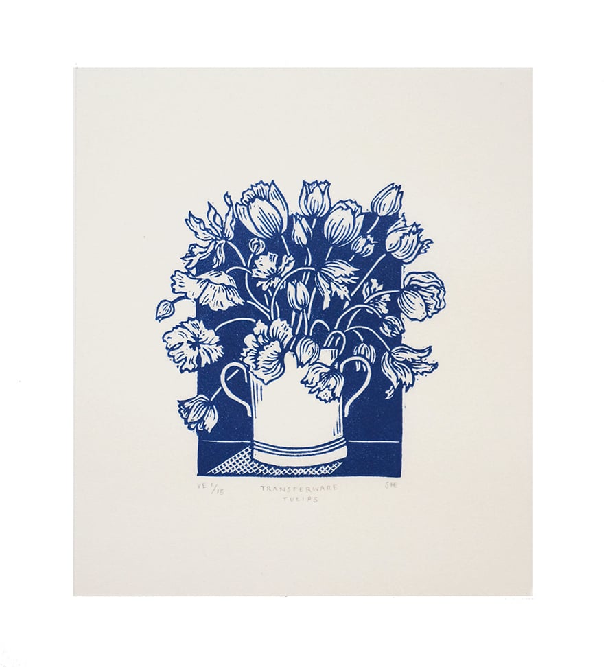 Image of Transferware Tulips -  Linocut 