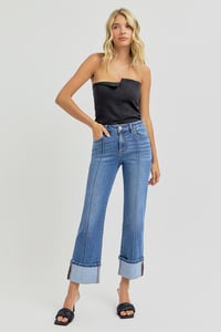 Image 2 of RISEN - HIGH RISE ANKLE STRAIGHT WIDE CUFFED JEANS