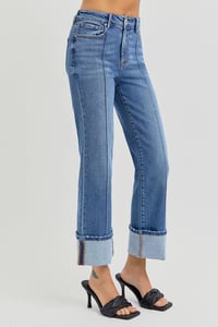 Image 1 of RISEN - HIGH RISE ANKLE STRAIGHT WIDE CUFFED JEANS