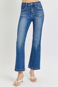 Image 1 of RISEN - HIGH RISE FRONT PATCH POCKET ANKLE FLARE JEANS