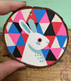 Hand painted wood slice ornaments (geo rabbit)