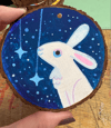 Hand painted wood slice ornaments ( star bunny)