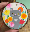 Hand painted wood slice ornaments ( garden cat)