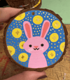 Hand painted wood slice ornaments ( pink bunny)