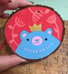 Hand painted wood slice ornaments ( blue bear)