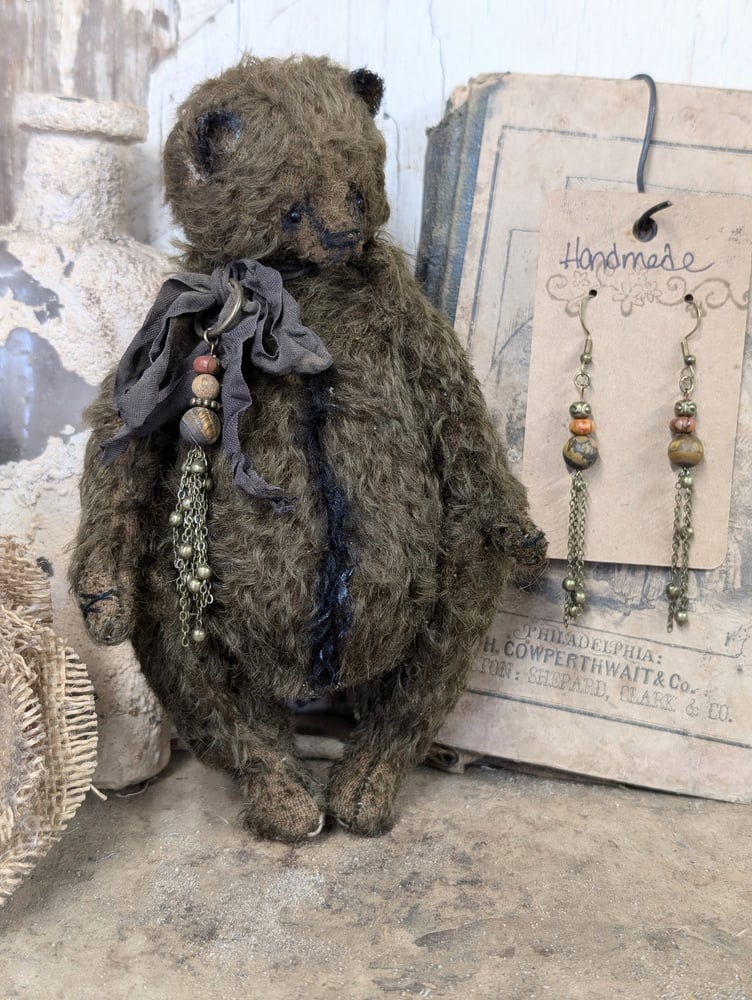 Image of 7"  Vintage  Style Chocolate MOHAIR bear - with FREE handmade earrings by Whendi's Bears