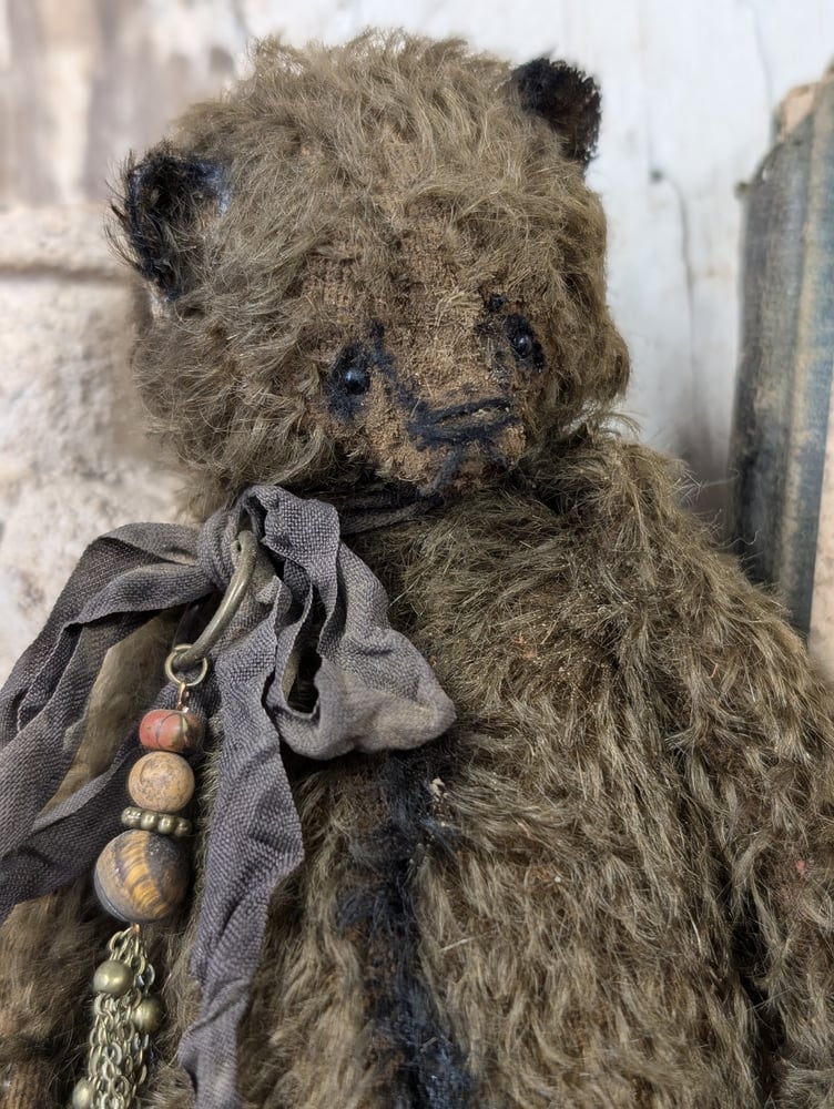 Image of 7"  Vintage  Style Chocolate MOHAIR bear - with FREE handmade earrings by Whendi's Bears